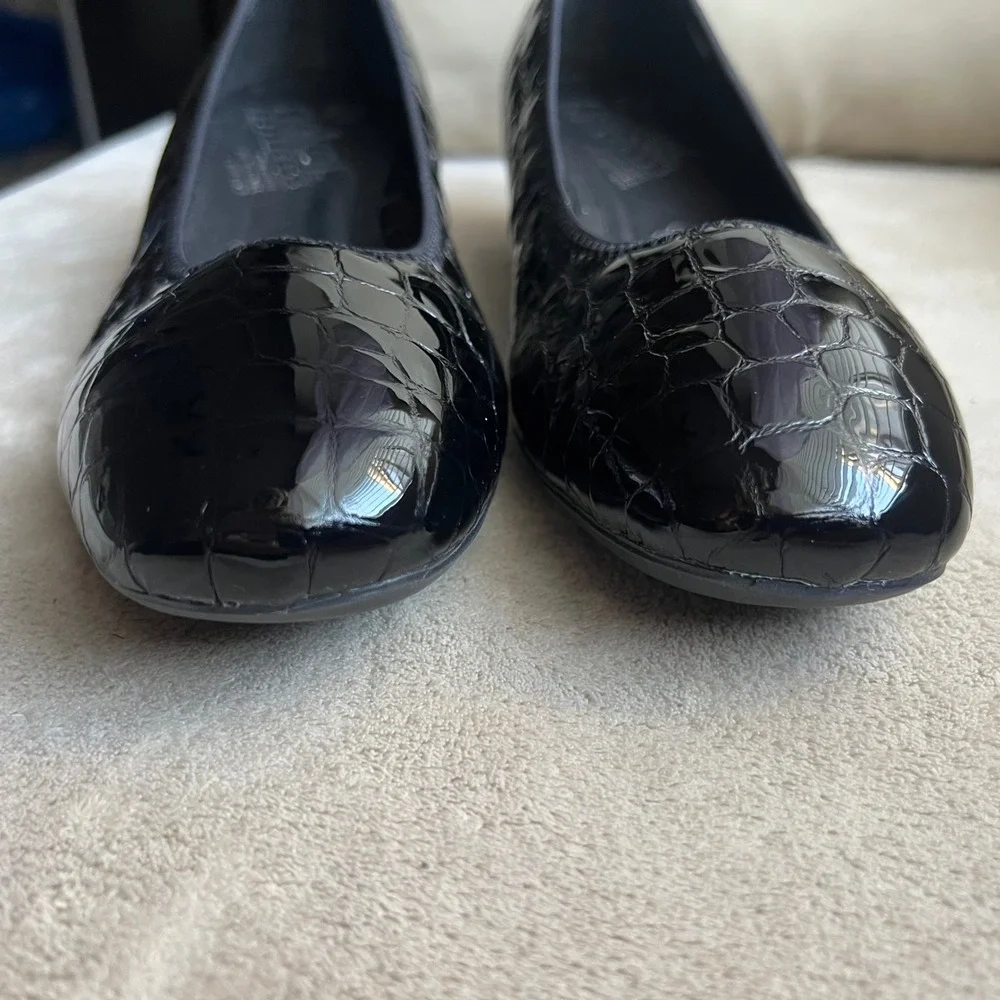 Rieker Antistress Women 7-7.5 EU 38 Black Croc Patent Leather Block Heel Pumps‎
